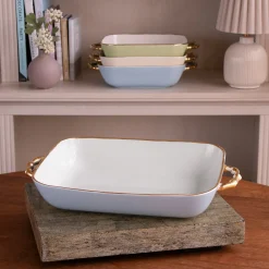Best CERAMIC Bambu Rectangular Casserole Periwinkle & White SECONDS - NON R Bakers|Gifts Under $99