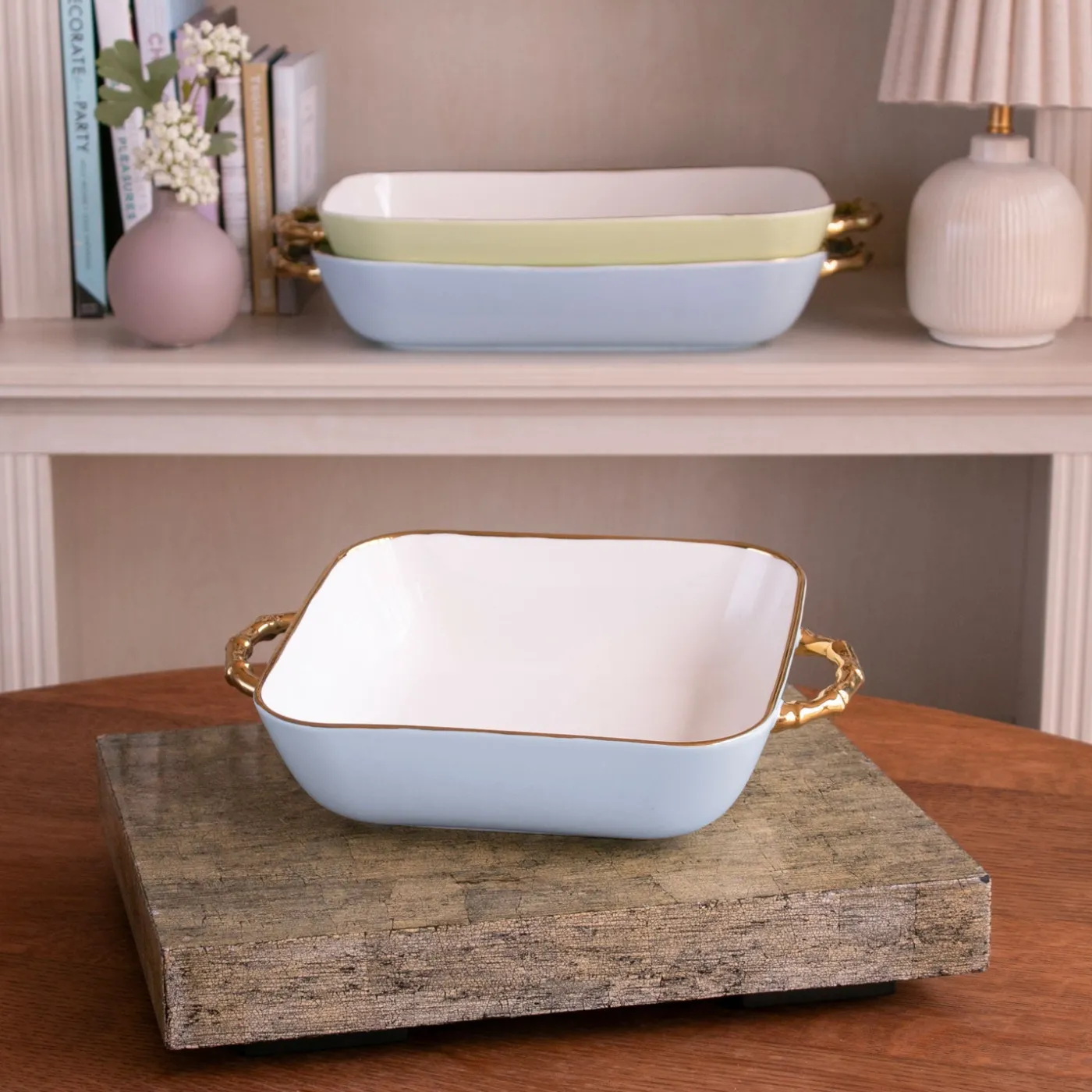 Online CERAMIC Bambu Square Casserole Periwinkle & White SECONDS - NON REFUND Bakers|Gifts Under $99