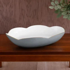 Best ENCANTO Amelia Extra Large Oval Bowl Slate and White Bowls|Enameled Color Metal