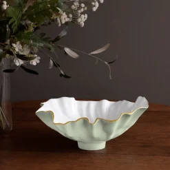 Online ENCANTO Bloom Medium Bowl (Pistachio and White) Bowls|Enameled Color Metal