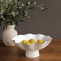 Outlet ENCANTO Carola Large Pedestal (Cream and White) Gifts For The Bride + Groom|Enameled Color Metal