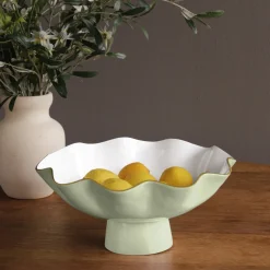 New ENCANTO Carola Large Pedestal (Pistachio and White) Enameled Color Metal