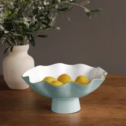 New ENCANTO Carola Large Pedestal (Turquoise and White) Gifts For The Bride + Groom|Enameled Color Metal