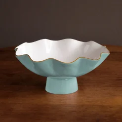 New ENCANTO Carola Large Pedestal (Turquoise and White) Gifts For The Bride + Groom|Enameled Color Metal