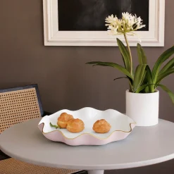 Discount ENCANTO Carola Large Round Platter (Camellia and White) Platters|Enameled Color Metal