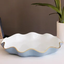 Hot ENCANTO Carola Large Round Platter (Periwinkle and White) Platters|Enameled Color Metal