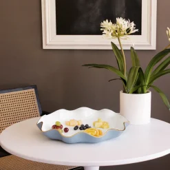 Hot ENCANTO Carola Large Round Platter (Periwinkle and White) Platters|Enameled Color Metal