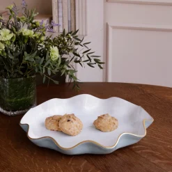 ENCANTO Carola Large Round Platter Slate and White Bowls|Enameled Color Metal