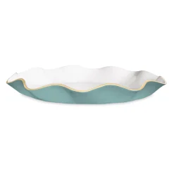 Best ENCANTO Carola Large Round Platter (Turquoise and White) Platters|Enameled Color Metal
