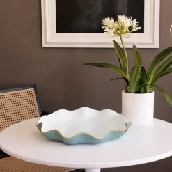 Best ENCANTO Carola Large Round Platter (Turquoise and White) Platters|Enameled Color Metal