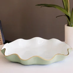 ENCANTO Carola Large Round Platter (Pistachio and White) Platters|Enameled Color Metal