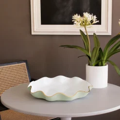 ENCANTO Carola Large Round Platter (Pistachio and White) Platters|Enameled Color Metal