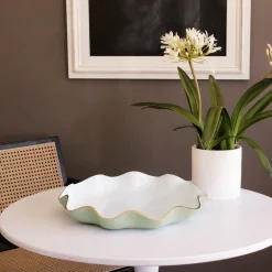 ENCANTO Carola Large Round Platter (Pistachio and White) Platters|Enameled Color Metal