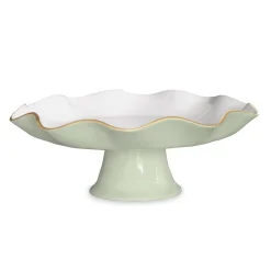 New ENCANTO Carola Pedestal Cake Plate (Pistachio and White) Cake Plates|Enameled Color Metal