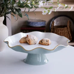 Best ENCANTO Carola Pedestal Cake Plate (Slate and White) Cake Plates|Enameled Color Metal