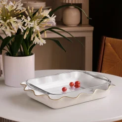Discount ENCANTO Carola Rectangle Casserole Holder (Cream and White) Holiday|The Holiday Shop