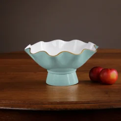 New ENCANTO Carola Small Pedestal (Turquoise and White) Enameled Color Metal