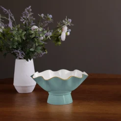 New ENCANTO Carola Small Pedestal (Turquoise and White) Enameled Color Metal