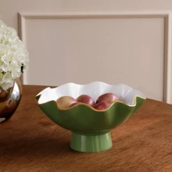 Best ENCANTO Carola Small Pedestal Leaf Green and White Holiday|Pedestals