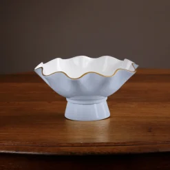 New ENCANTO Carola Small Pedestal (Periwinkle and White) Enameled Color Metal