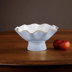 New ENCANTO Carola Small Pedestal (Periwinkle and White) Enameled Color Metal