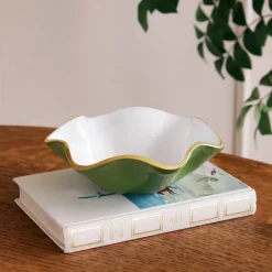 Discount ENCANTO Carola Small Round Bowl Leaf Green and White Holiday|Bowls