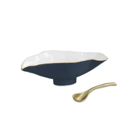 Sale ENCANTO Claire Small Oval Bowl with Spoon (Midnight, White and Gold) Bowls|Gifts Under $99