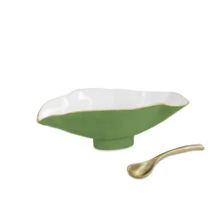 Best ENCANTO Claire Small Oval Bowl with Spoon Leaf Green and White Holiday|Bowls
