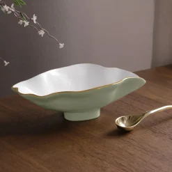 Best ENCANTO Claire Small Oval Bowl with Spoon (Pistachio, White and Gold) Bowls|Gifts Under $99