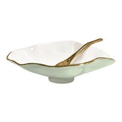 Best ENCANTO Claire Small Oval Bowl with Spoon (Pistachio, White and Gold) Bowls|Gifts Under $99