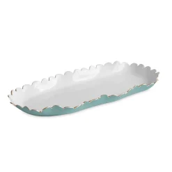 Hot ENCANTO Colette Oblong Tray (Turquoise and White) Trays|Enameled Color Metal