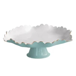 Best ENCANTO Colette Pedestal Cake Plate (Turquoise and White) Cake Plates|Enameled Color Metal