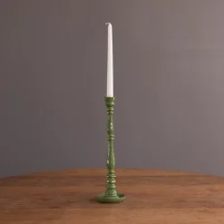 Clearance ENCANTO Crosby Small Candlestick Holder (Leaf Green) Candlestick Holders|Enameled Color Metal