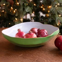 New ENCANTO Nuevo Large Bowl Leaf Green & White Holiday|Bowls