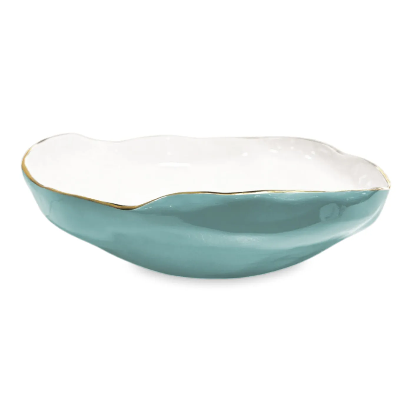 Sale ENCANTO Nuevo Large Bowl (Turquoise and White) Bowls|Enameled Color Metal