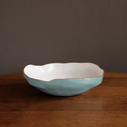 Sale ENCANTO Nuevo Large Bowl (Turquoise and White) Bowls|Enameled Color Metal