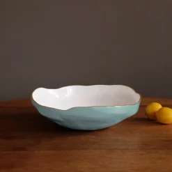 Sale ENCANTO Nuevo Large Bowl (Turquoise and White) Bowls|Enameled Color Metal