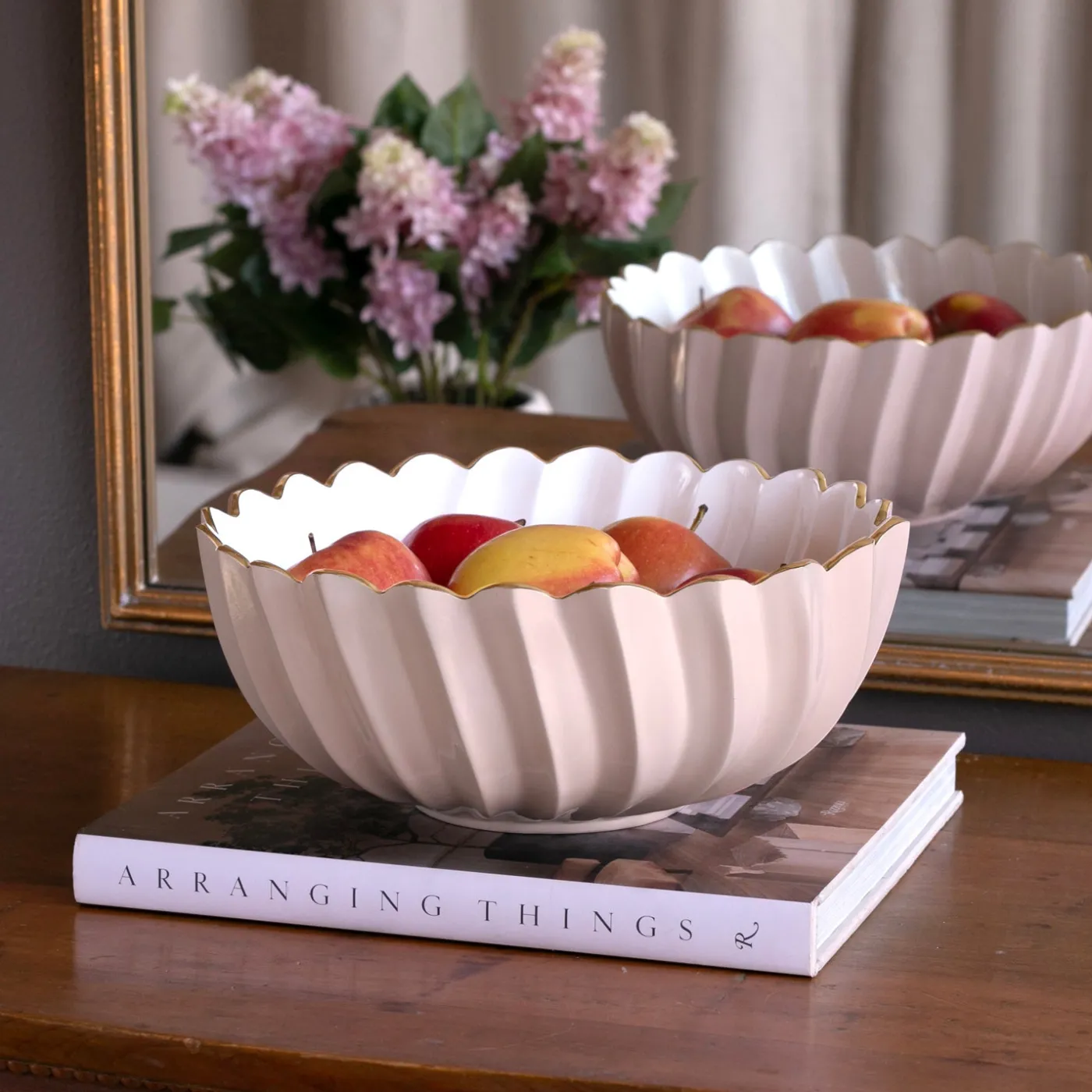 Hot ENCANTO Orlando Medium Bowl (Camellia and White) Bowls|Enameled Color Metal