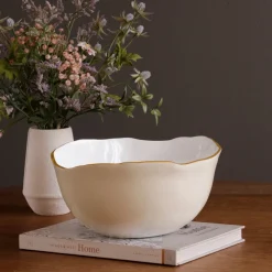 Sale ENCANTO Osaka Large Bowl (Cream and White) Bowls|Enameled Color Metal