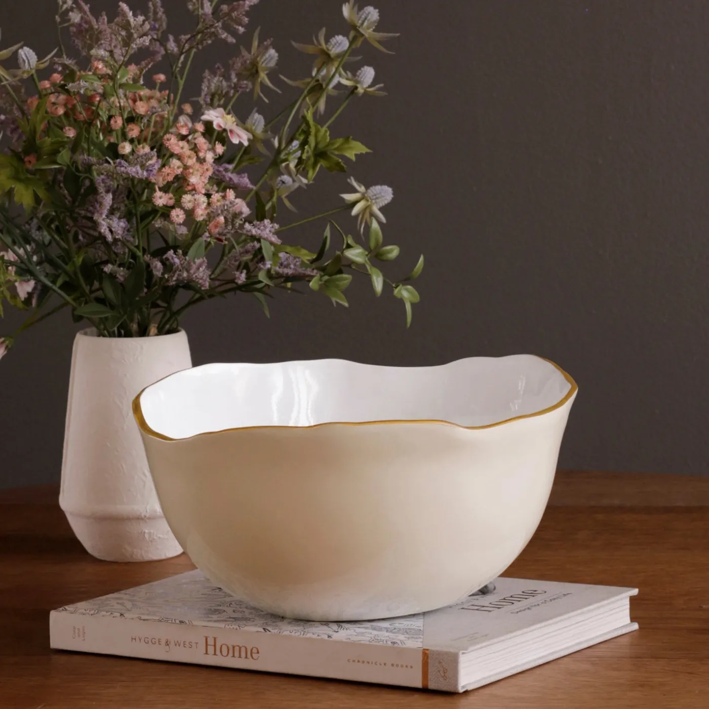 Sale ENCANTO Osaka Large Bowl (Cream and White) Bowls|Enameled Color Metal