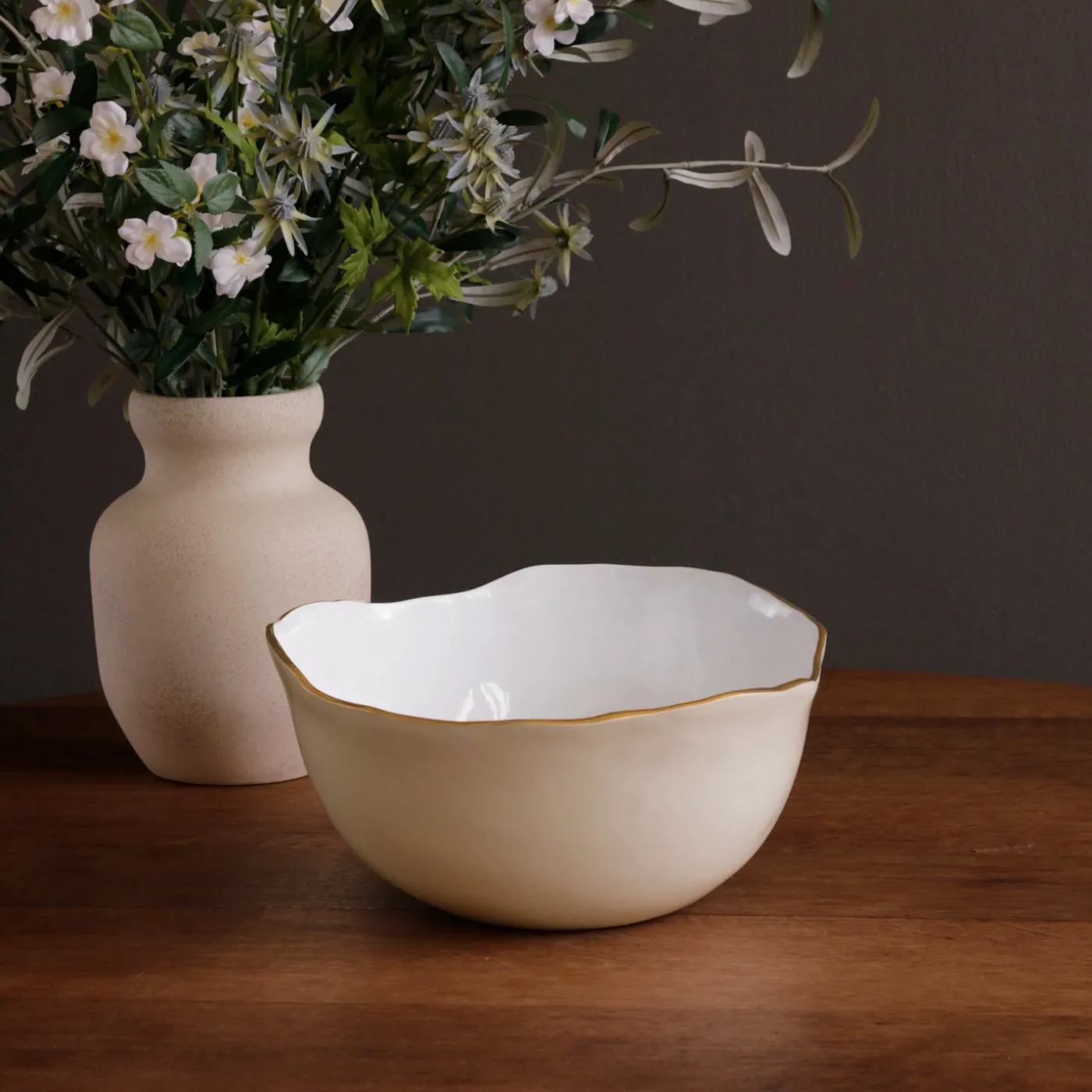 Sale ENCANTO Osaka Large Bowl (Cream and White) Bowls|Enameled Color Metal