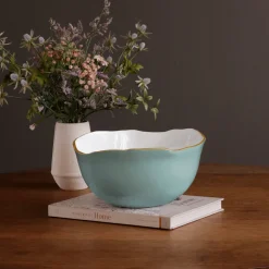 New ENCANTO Osaka Large Bowl (Turquoise and White) Bowls|Enameled Color Metal