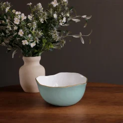 New ENCANTO Osaka Large Bowl (Turquoise and White) Bowls|Enameled Color Metal
