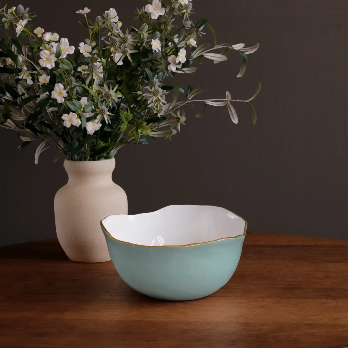 New ENCANTO Osaka Large Bowl (Turquoise and White) Bowls|Enameled Color Metal