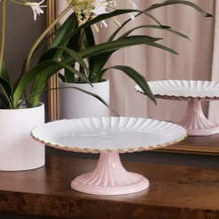 ENCANTO Vienna Pedestal Cake Plate Camellia and White Cake Plates|Enameled Color Metal