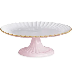 ENCANTO Vienna Pedestal Cake Plate Camellia and White Cake Plates|Enameled Color Metal