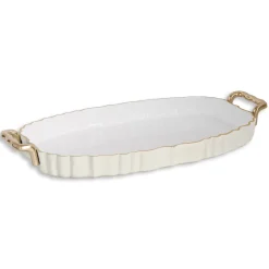 Discount ENCANTO Vintage Fluted Oval Tray with Handles Cream and White Holiday|The Holiday Shop