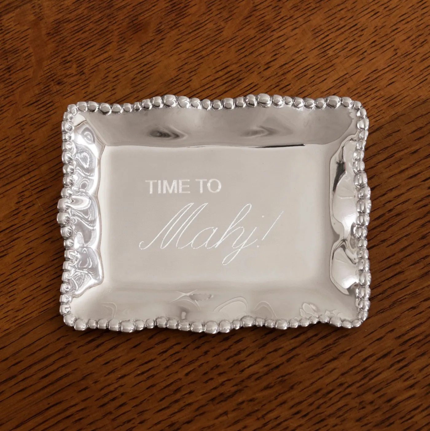 Clearance GIFTABLES Organic Pearl Rectangular Engraved Tray "Time to Mahj!" Gifts Under $99|Gifts Under $50