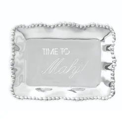 Clearance GIFTABLES Organic Pearl Rectangular Engraved Tray "Time to Mahj!" Gifts Under $99|Gifts Under $50