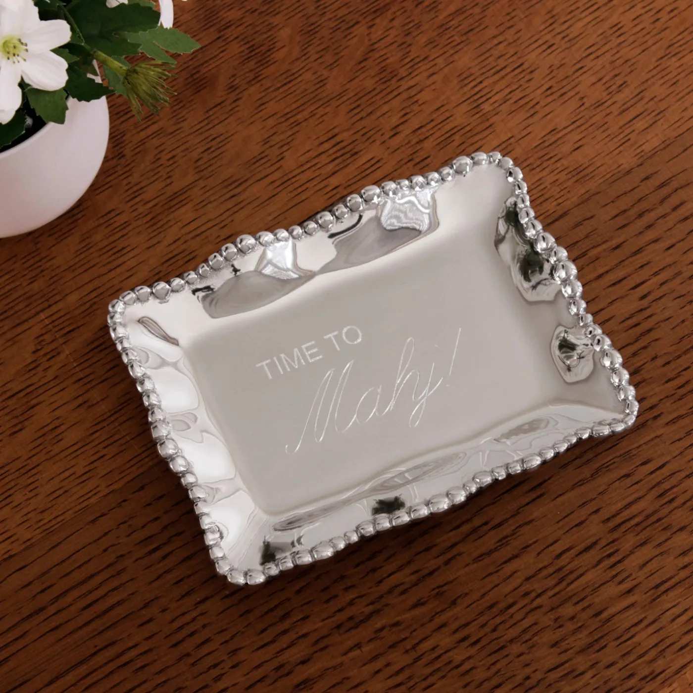 Clearance GIFTABLES Organic Pearl Rectangular Engraved Tray "Time to Mahj!" Gifts Under $99|Gifts Under $50